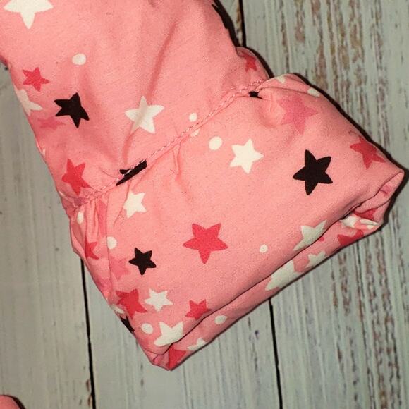 NWT, Gymboree Toddler puffer coat, Sz 18-24m, Pink Stars Print, ruffle bottom. - Picture 3 of 10